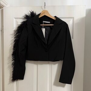 NWT Elegant Black Feather-Trimmed Women's Jacket